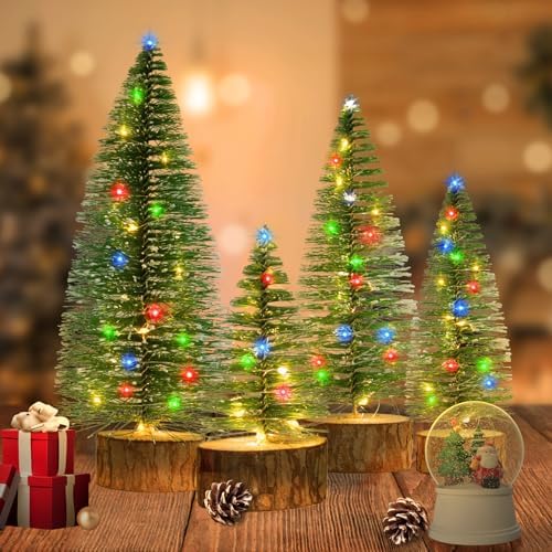 4 PCS Mini Christmas Trees with Lights, 4 Sizes Artificial Christmas Trees