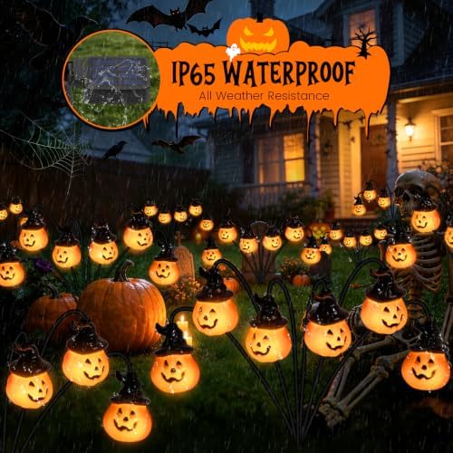 2 Pack Pumpkin Solar Halloween Lights Outdoor,Halloween Decorations