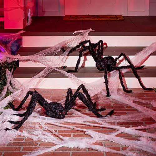 JOYIN 2 Pack 4 Ft Halloween Spider Decorations Outdoor, Scary Large Giant Spiders with Adjustable Legs for Halloween Outside Decor, Yard Lawn Indoor Haunted House Props