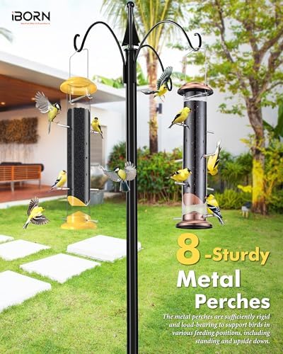 iBorn Nyjer & Thistle Bird Feeder for Outdoors Hanging，Finch Feeders for Outside，Metal Tube Bird Feeder 15 Inch with 12 Small Ports,8 Metal Perches,Copper-Plating