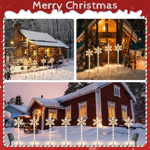 4 Pack Snowflake Solar Christmas Pathway Lights, Outdoor Decor