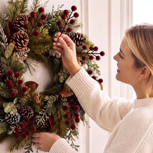 60 Pcs Burgundy 6.5 Inch Christmas Holly Berry Stems