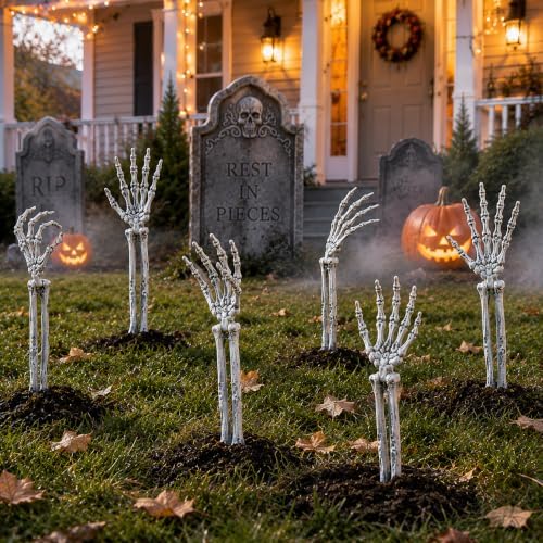 AOGU 6PC Skeleton Arm Stakes, Outdoor Halloween Decorations for Yard