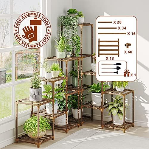 Bamworld Plant Stand Indoor Corner Plant Shelf Outdoor Flower Shelves Wooden Plant Stands Garden Wood Plant Holder Rack for Living Room Corner Lawn Window 03B