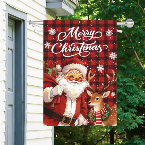 Large Christmas Garden Flag 28x40 Inch Santa and Deer Xmas Yard Flag
