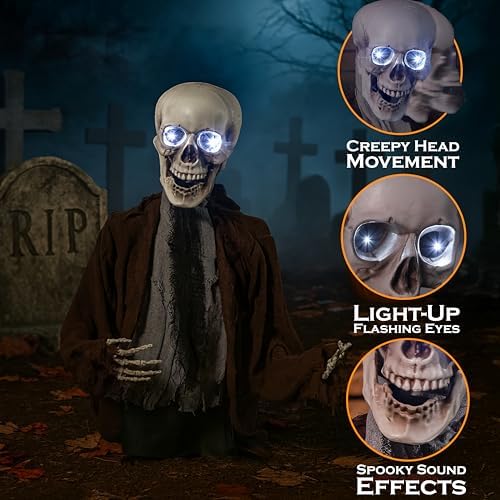 Evergreen Animated Groundbreaker Zombie for Halloween Outdoor Decoration, Sound Activated Zombie with Sporky Sound & Glowing Eyes, Halloween Props for Graveyard Lawn Yard Haunted House Decor