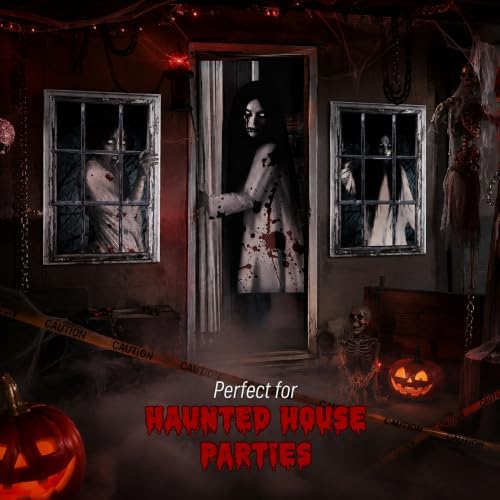 Fanfanwin 3 Pcs Halloween Door Window Cover Set Scary Decor, Female Ghost