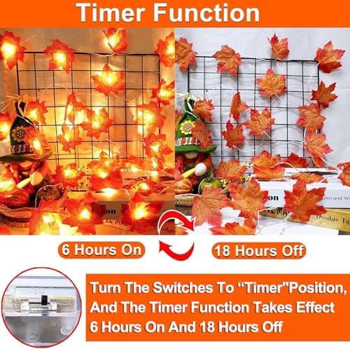 Timer&3 Pack Halloween Fall Decor 30Ft Fall Garland with Lights 60LED