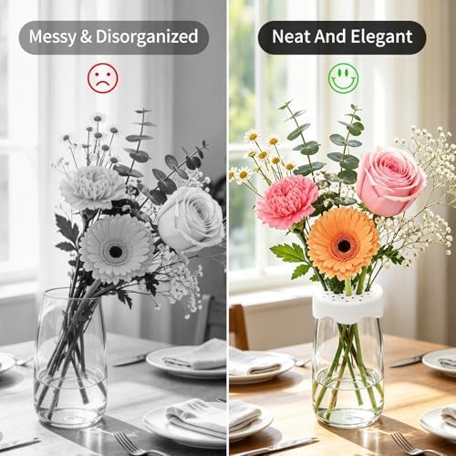 Clear Silicone Flower Stem Holder for Vases, Spiral Floral Arranger Grid, Flexible & Reusable Ikebana Tool, Waterproof DIY Flower Organizer for Home Decor, Easy to Use (White-4pcs)