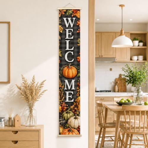 Fall Pumpkin Welcome Porch Door Banner Wall Decorations 8x47