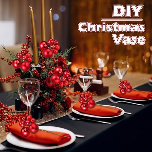 Daifunli Christmas Tree Picks 7.87 Inch Christmas Balls Ornaments Xmas Hanging Decorations for Xmas Tree Topper DIY Wreath Holiday Floral Vase Fillers Crafts Home Decor(Red,8 Pcs)