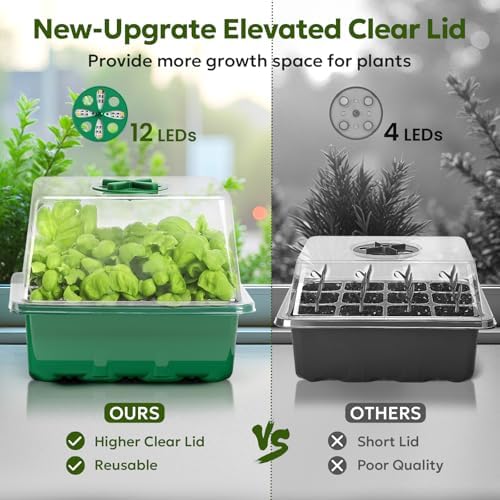 MIXC 6 Pack Seed Starter Kit with Grow Light, Vented Humidity Dome, Green