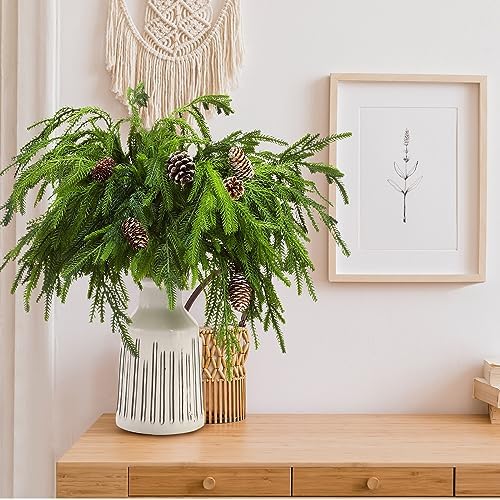 Jutom 12 Pcs Artificial Christmas Norfolk Pine Branches Stems, 18 Inches