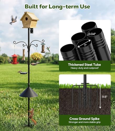 MoKo Bird Feeder Pole, 92 in Bird House Pole Squirrel Baffle 9 Prong Base