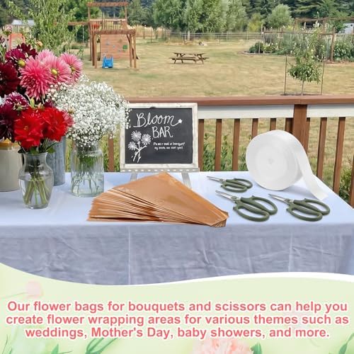 Lanties 54 Pcs Flower Wrapping Sleeves 18 x 9.8 in Kraft Back Clear Front Bouquet Bags with Ribbons and Floral Scissors Florist Wrapping Supplies for Graduation Wedding DIY Flower Arrangement