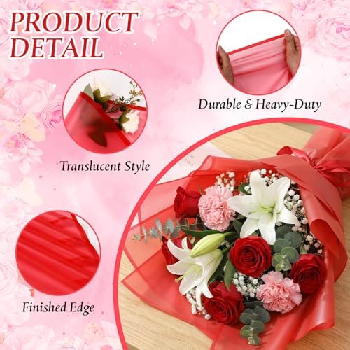 Ctosree 240 Sheets Flower Wrapping Paper, 22.8 x 22.8 Waterproof Wrapping Paper Bouquet Korean Floral Wraps Florist Supplies Packaging Papers for Wedding Bridal Shower Birthday Gift DIY(Red)