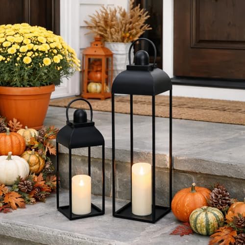 25'' 19'' Lanterns Decorative Outdoor Indoor, Black Metal Outdoor Lanterns