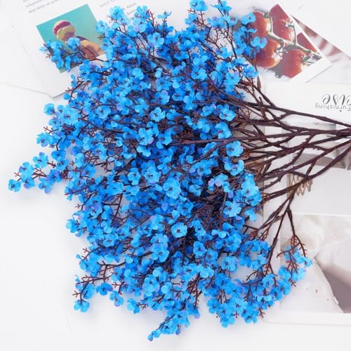 10 Pcs Fake Flowers, Real Touch Babys Breath Artificial Flowers, Blue
