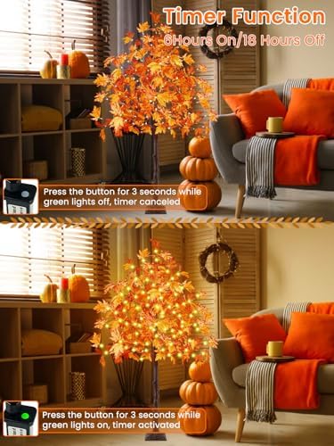 2 Pack 6FT 300 LED Lighted Maple Tree, Artificial Fall Tree Outdoor/Indoor