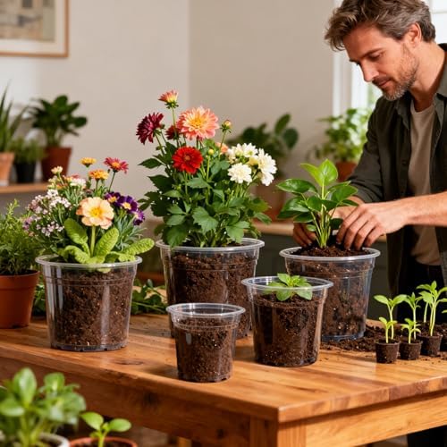 12 Pack 4/6/8/10 Inch Clear Nursery Pots for Plants, Large Size Nursery Pot