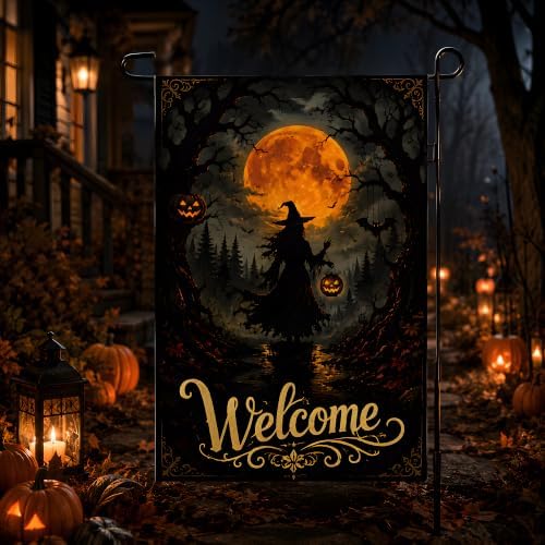 Halloween Decorations - Witch Full Moon Welcome Garden Flag for Outdoor