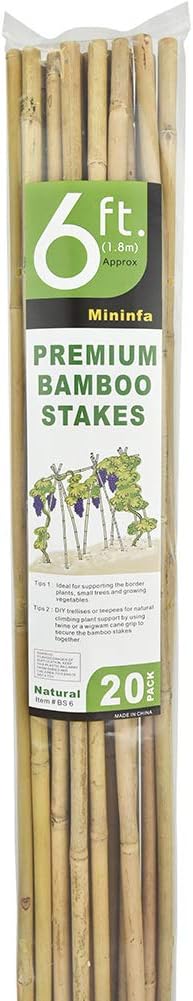 Natural Bamboo Stakes 6 Feet, Eco-Friendly Garden Stakes, Plant Stakes Supports Climbing for Tomatoes, Trees, Beans, 20