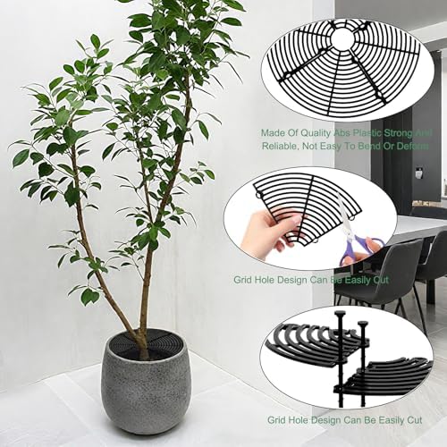 11.8 Inch Plant Pot Cover,Durable Cat & Dog Digging Stopper with Deep Stakes,Adjustable Soil Guard Grid for Indoor & Outdoor Flower Pots,Black Animal Protector