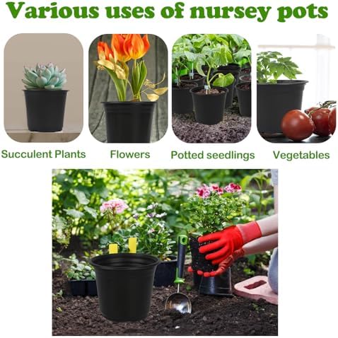 100 Packs Nursery Pots,3 Inches Plastic Nursery Pots for Plants with Drainage Holes, Seed Starting Garden Pots of Flower Plant Container for Succulents, Cuttings, Transplanting (100, 3 Inch)