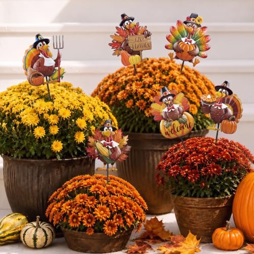 Shimeyao 6 Pcs Turkey Metal Fall Garden Stakes, Thanksgiving Yard Signs