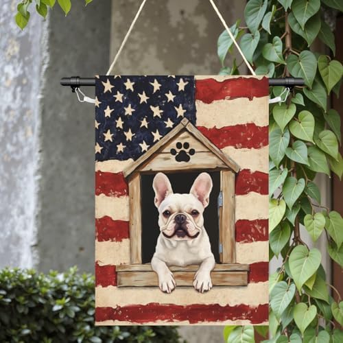 Bulldog Patriotic Garden Flags 4th of July Dog Garden Yard Flags 28 X 40 Double Sided for Outside Independence Day America Flag Lawn Decor Large Flag Banners for Outdoor Holiday Memorial Day Decor