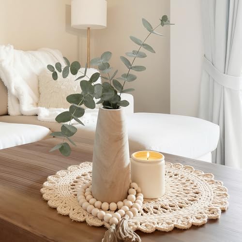 Natural Wood Vase for Dried Flowers – 9 Inch Decorative Table Vase