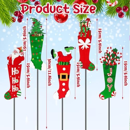 Roowest 5 Pack 12'' H Metal Christmas Yard Stakes Outdoor Decorations