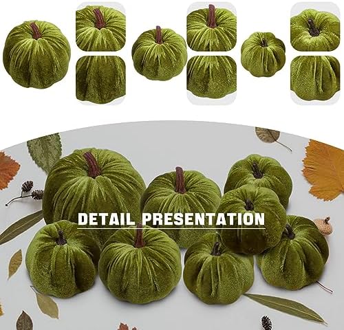 Woration 8pcs Assorted Size Fake Green Velvet Handmade Pumpkins Ornament