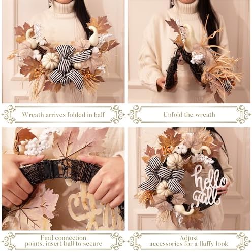 Valery Madelyn 22''Collapsible Fall Wreaths for Front Door with Pumpkins