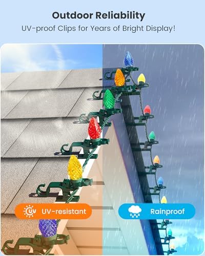SURAIELEC 100 Pack Gutter Light Clips, C7 C9 Christmas Clips Outdoor, Green