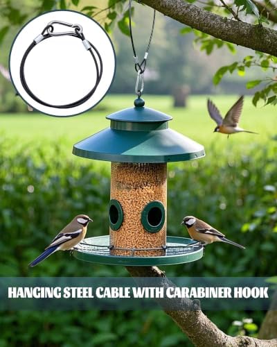Bird Feeder Hanging Cable with Carabiner Hooks, Rust-Resistant Stainless Steel PVC Coated Wire Rope Chain for Tree Outdoor Garden Backyard Decor, 4 Pack 18 Inch