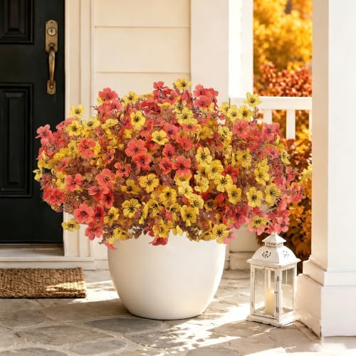 Artificial Fake Fall Flowers Mums Plants for Outdoors Autumn Decoration