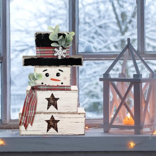 Yousoontic 4 Pcs Winter Snowman Figurines Set, Rustic Farmhouse Decor