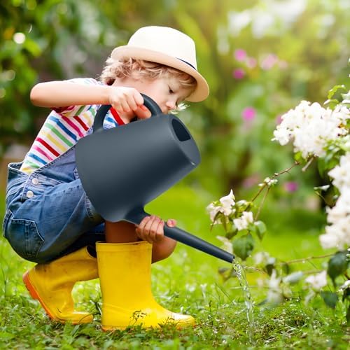 Plastic Watering Can - for Indoor and Outdoor House Plant Garden - with Long Spout - 1/2 Gallon - Grey