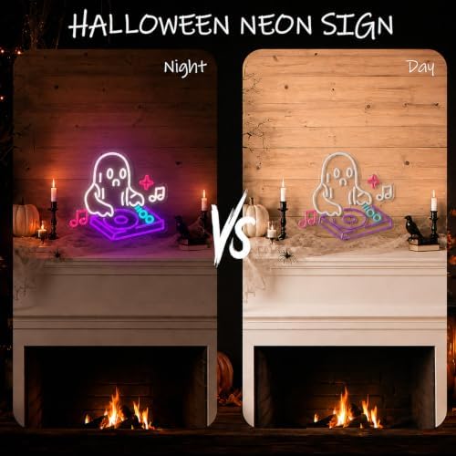DJ Ghost Halloween Neon Sign, Dimmable LED Music Neon Sign for Wall Decor