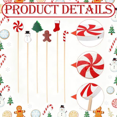 6 Pcs Wooden Christmas Garden Stakes Yard Plant Decoration