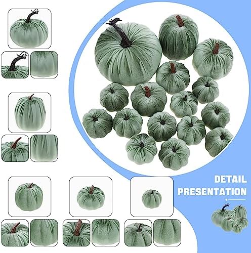 Woration 16pcs Assorted Size Velvet Fake Artificial Pumpkin Ornament