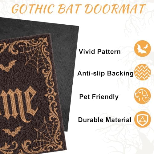 Halloween Front Door Mat Gothic Bat Skull Doormat with Unwelcome Design