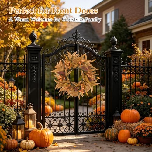 Wellsign 24 Inch Fall Wreaths for Front Door Outside Farmhouse Decor
