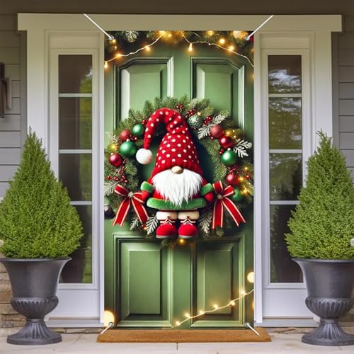 BlissYard Christmas Door Cover Gnome Ornaments 35x71 Inch Polyester