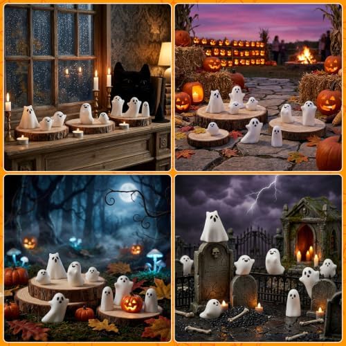 CCINEE 24 Pcs Halloween Mini Resin Ghost Figurines in 8 Styles, Matte Finish Spooky Whimsical Tabletop Decor for Halloween Party, Tiered Tray, Bowl Filler, and Seasonal Home Decoration