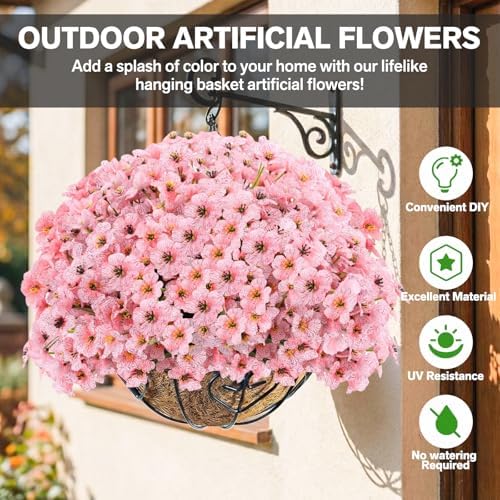 Powbrace 22 Pack Artificial Flowers for Outdoor Indoor Fake Plants(Pink)