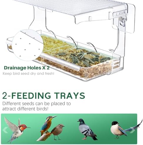 SUNALLY Window Bird Feeder for Outdoors, Clear Bird Feeders Window Mounted