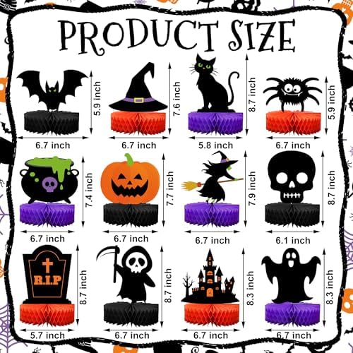 12 Pcs Halloween Honeycomb Centerpieces Halloween Party Table Decorations Black Cat Ghost Bat Pumpkin Witch Table Centerpiece Orange Black Spooky Theme Tables Topper for Halloweens Theme Party Decor