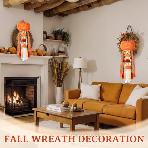 Riceshoot Fall Wreath Sash with Bow Blue White Floral Ribbon Clip Decor